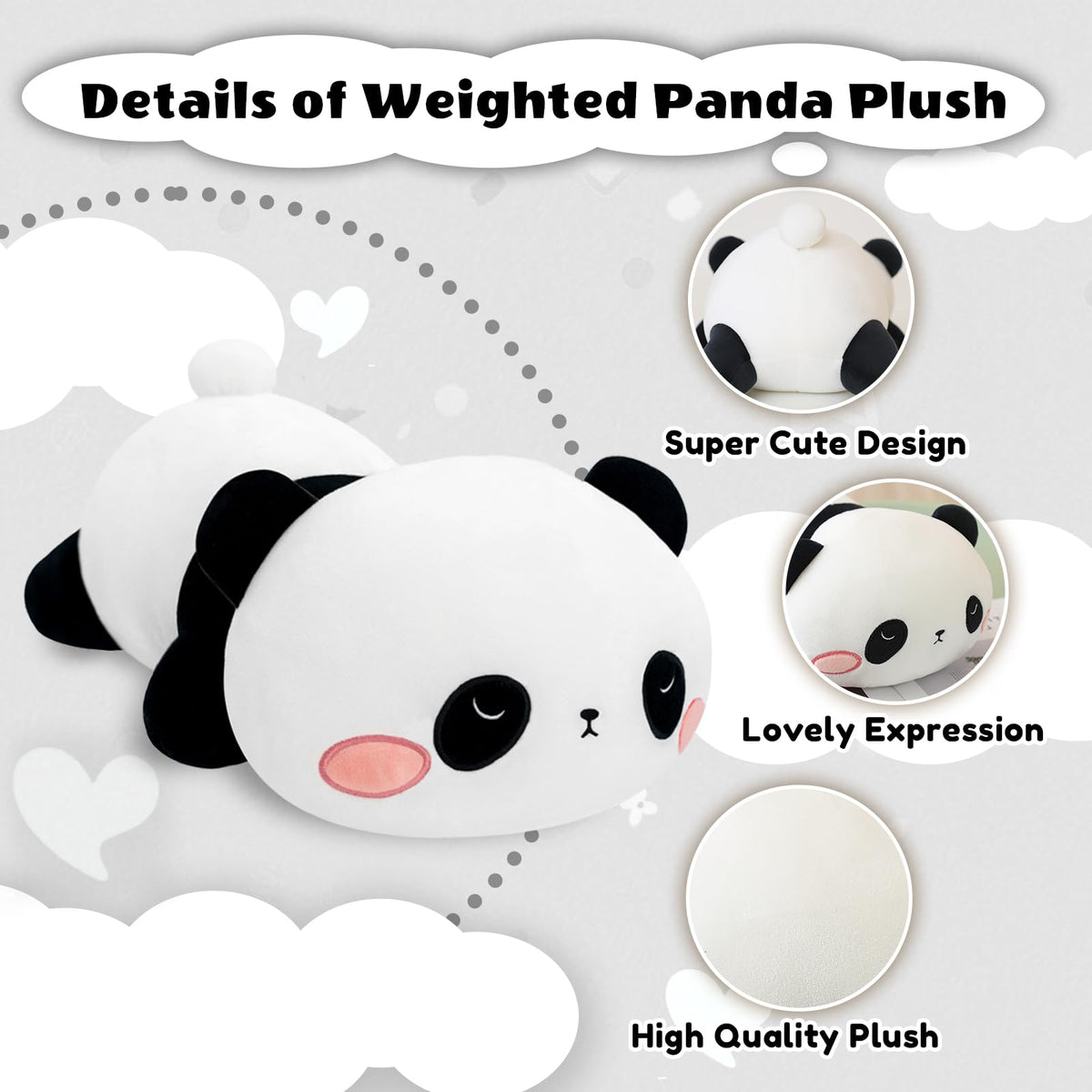 Finebee weighted panda plush on a bed as cozy decorative accent.