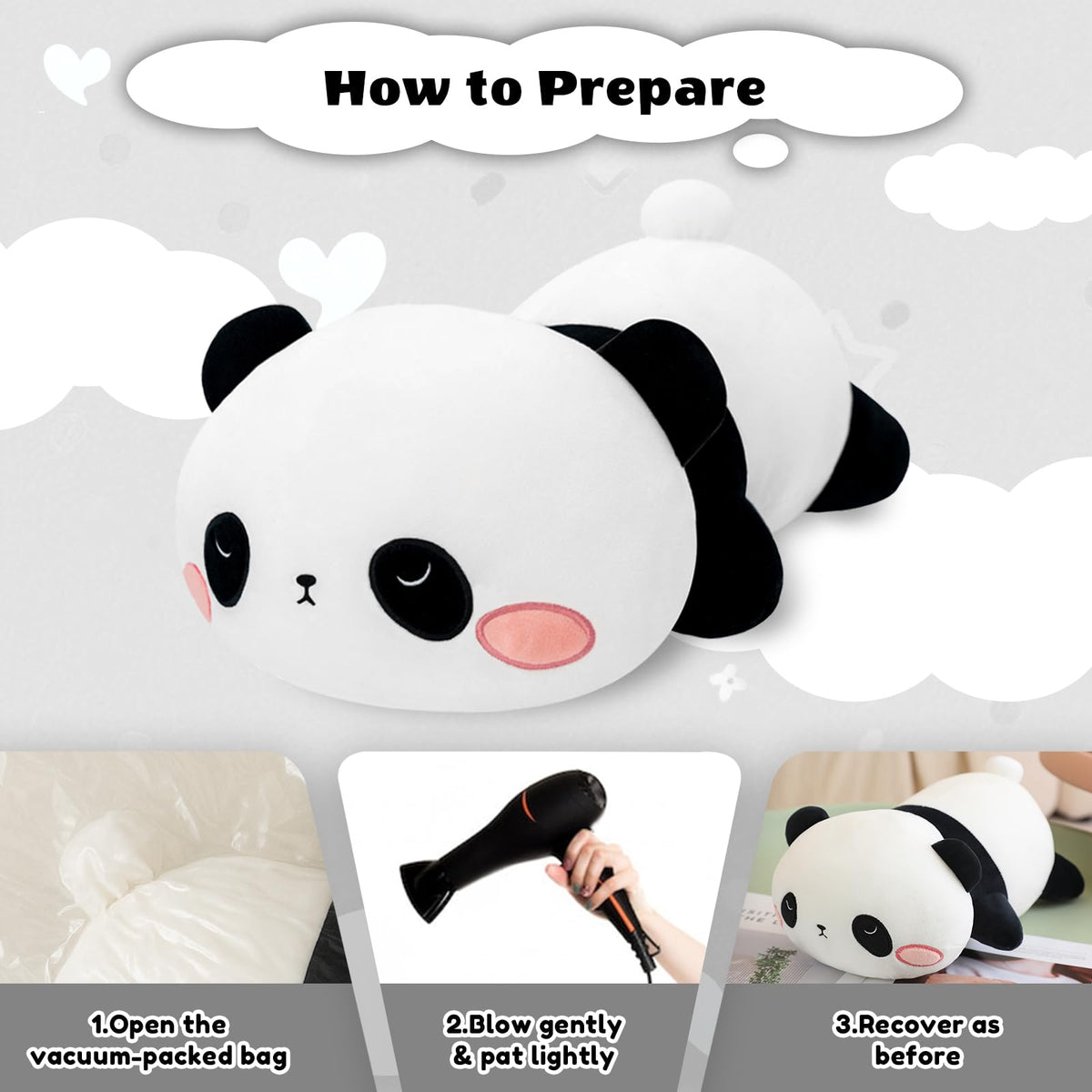 Finebee weighted panda plush machine washable for easy care.