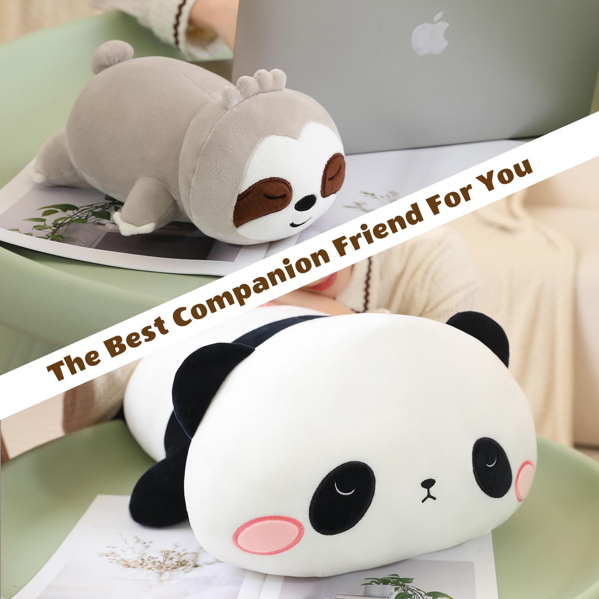 Finebee weighted panda plush in 13.8 inch size for couch corners.