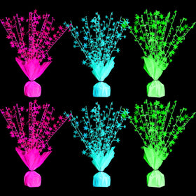 FineCheer neon star centerpiece glowing under UV light boosts party ambience.