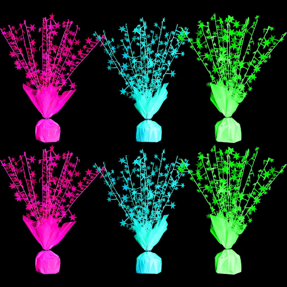 FineCheer neon star centerpiece glowing under UV light boosts party ambience.