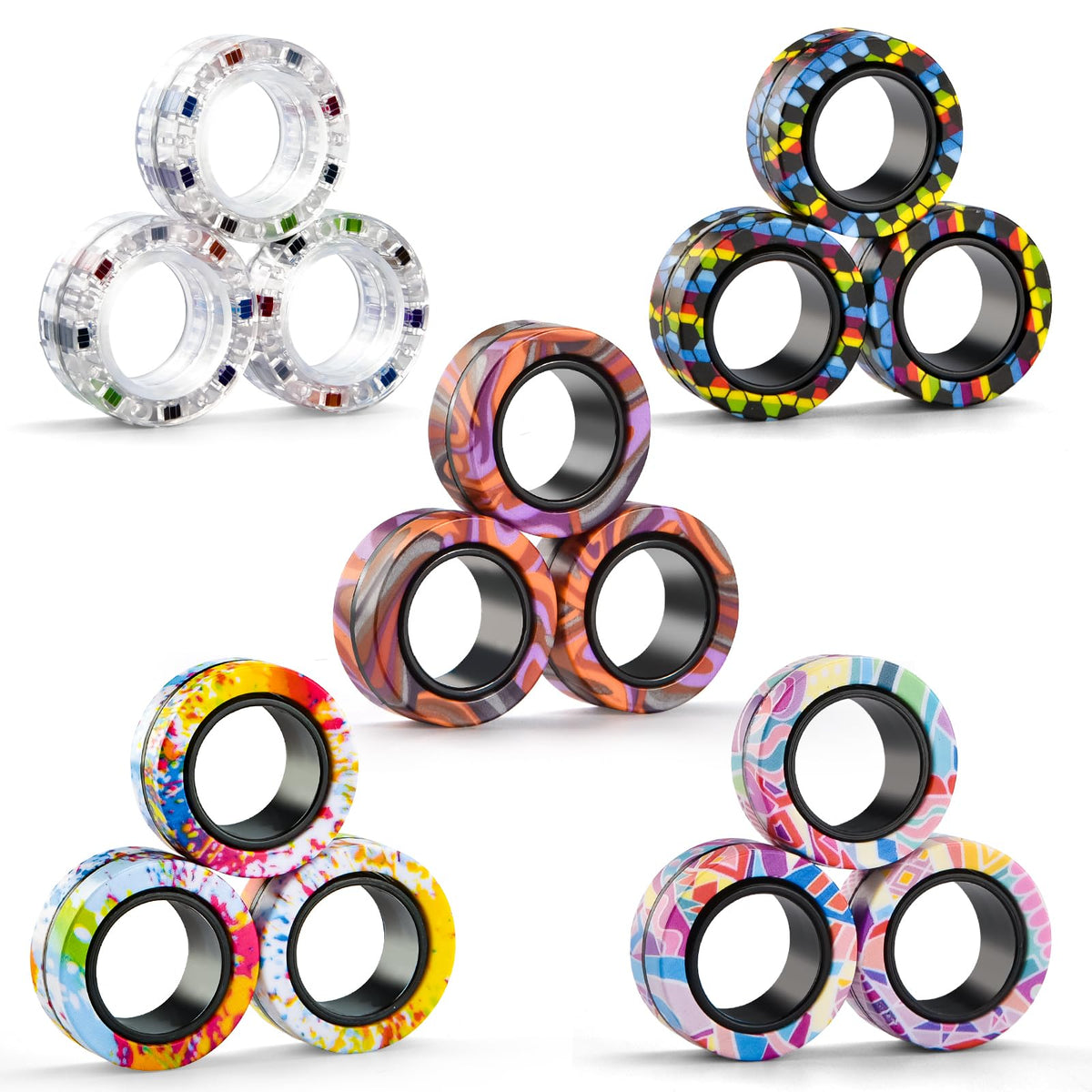 Finger Rock 15-piece magnetic fidget rings for adults, ideal for desk focus