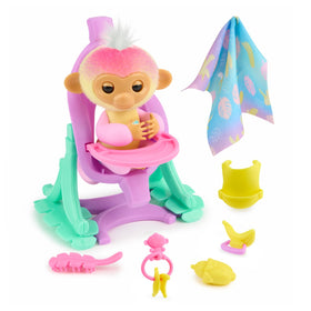 Fingerlings Jas on finger shows heart glow and playful personality.