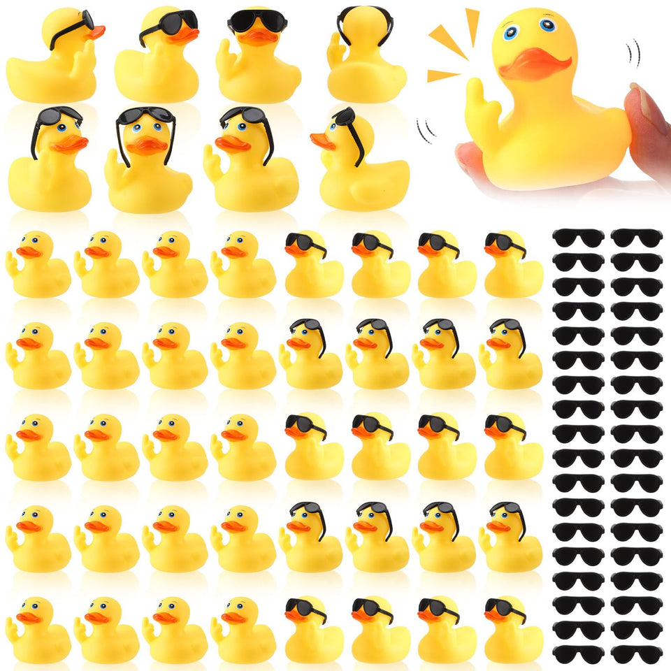 Fingertip WD 50-pack ducks with sunglasses for bath time and party decor.