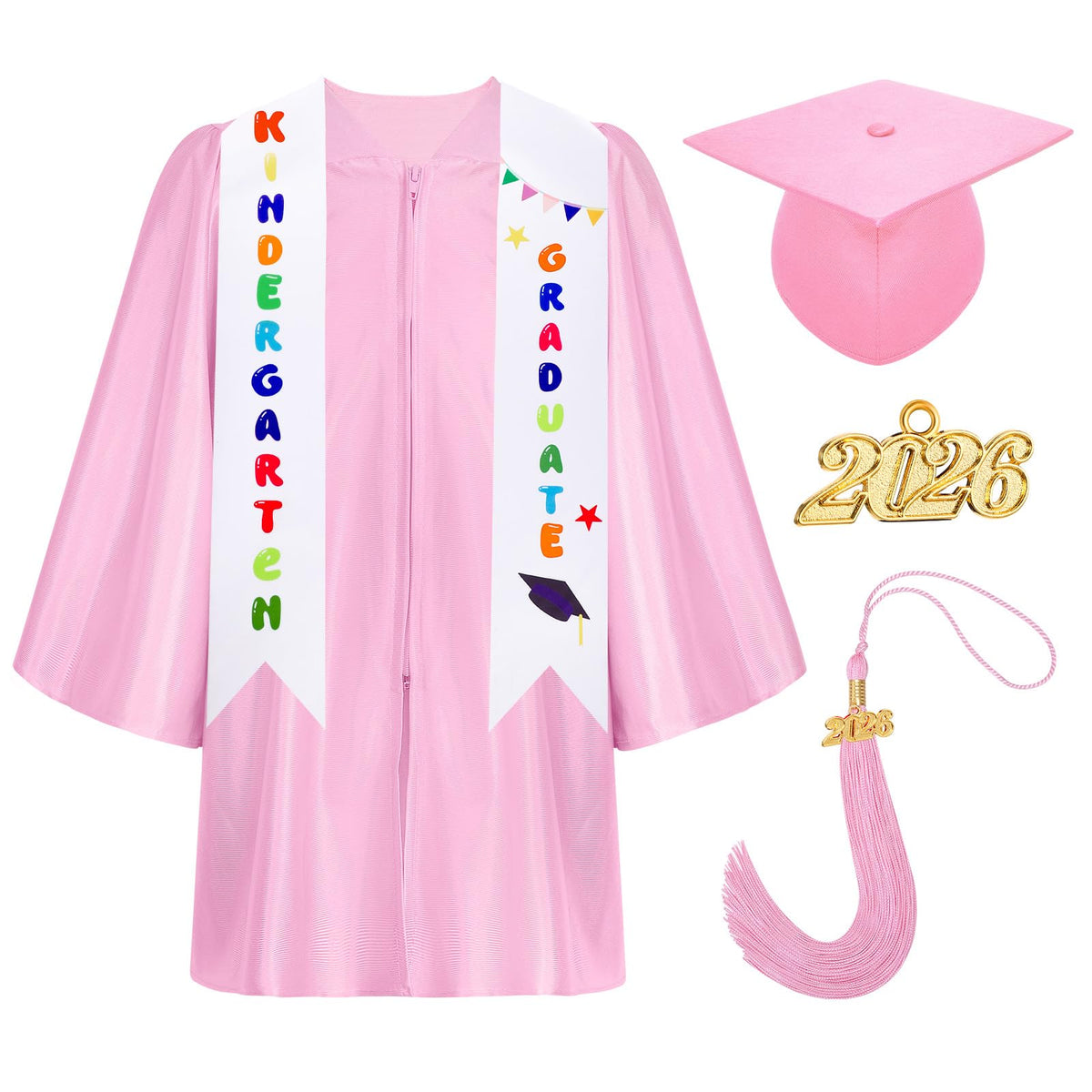 Fingertip WD kindergarten cap and gown set in pink for ceremony moments