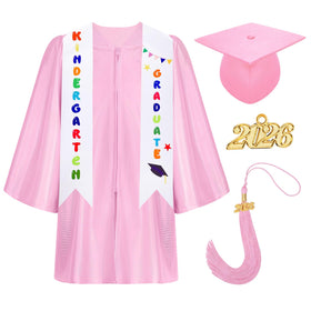 Fingertip WD kindergarten cap and gown set in pink for ceremony moments