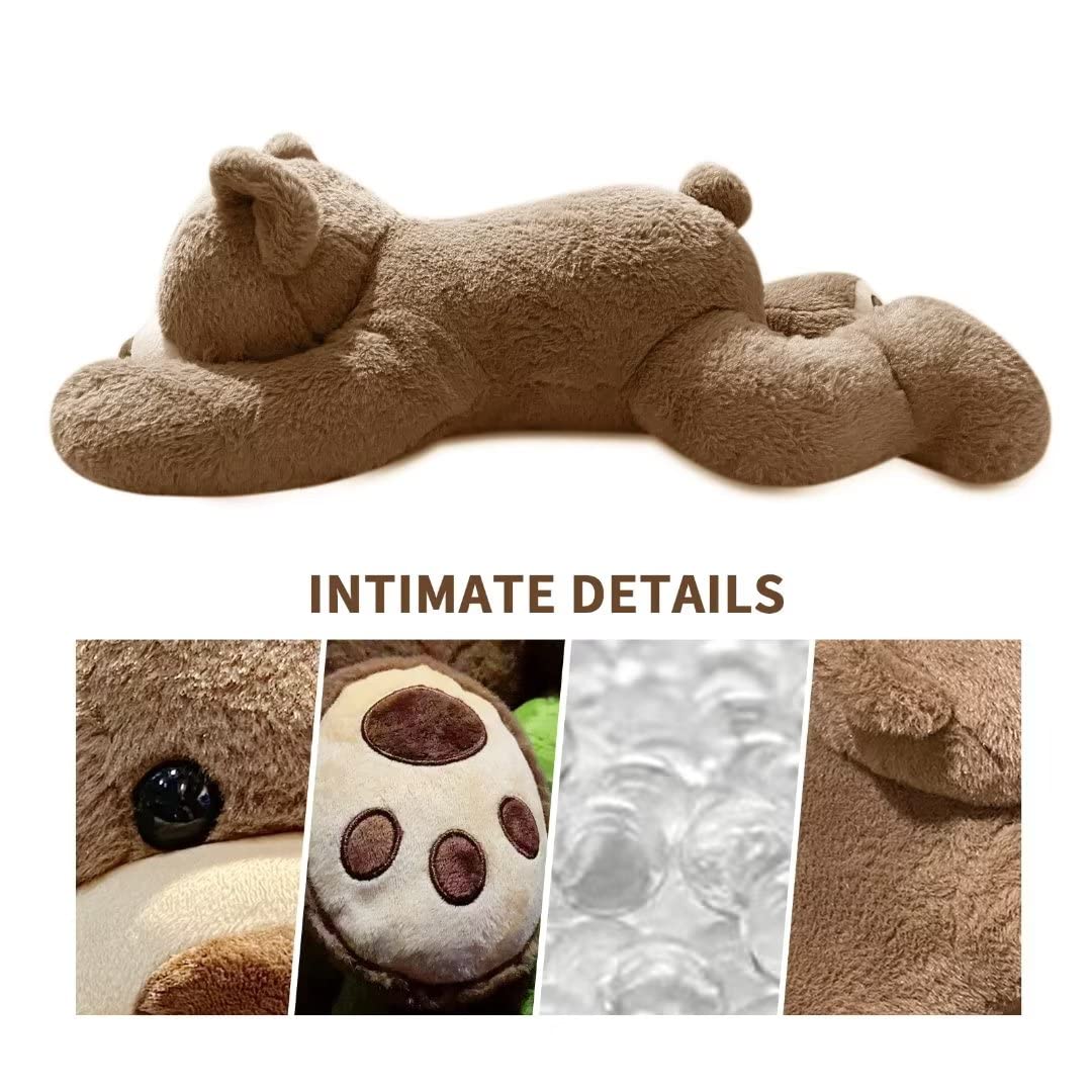 Fiosnow weighted brown bear hug action showcases calming pressure during play.