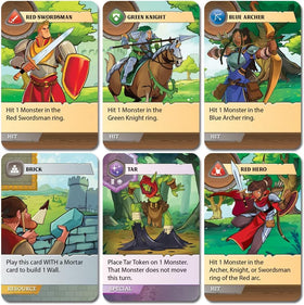 Fireside Games Castle Panic 2nd Edition cooperative play setup showing teams coordinating cards