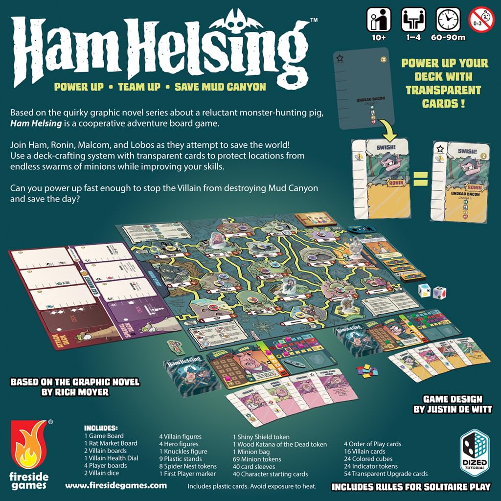Fireside Games Ham Helsing solo setup supports puzzle-like challenges.