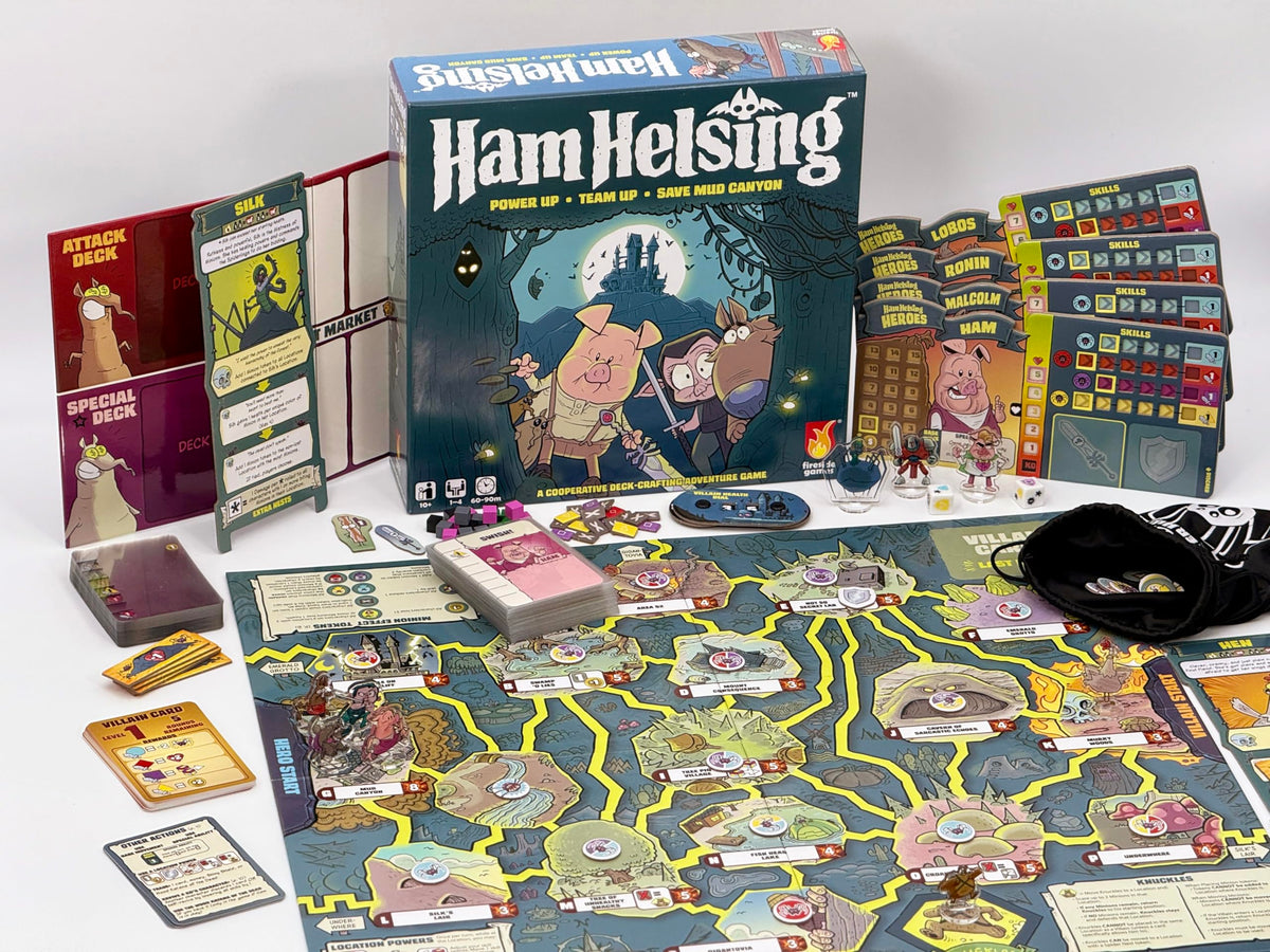 Fireside Games Ham Helsing villain boards show escalating threats.