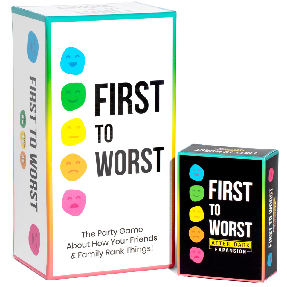 FIRST TO WORST cover art signals an engaging game night option.