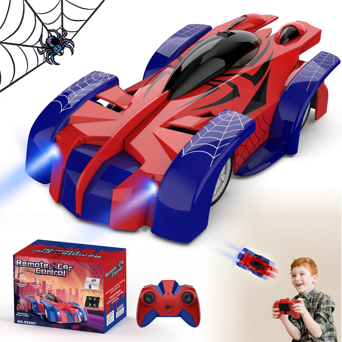 FirYawee wall-climbing RC car on a glass surface offering smooth indoor stunt play.