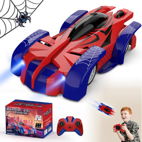 FirYawee wall-climbing RC car on a glass surface offering smooth indoor stunt play.