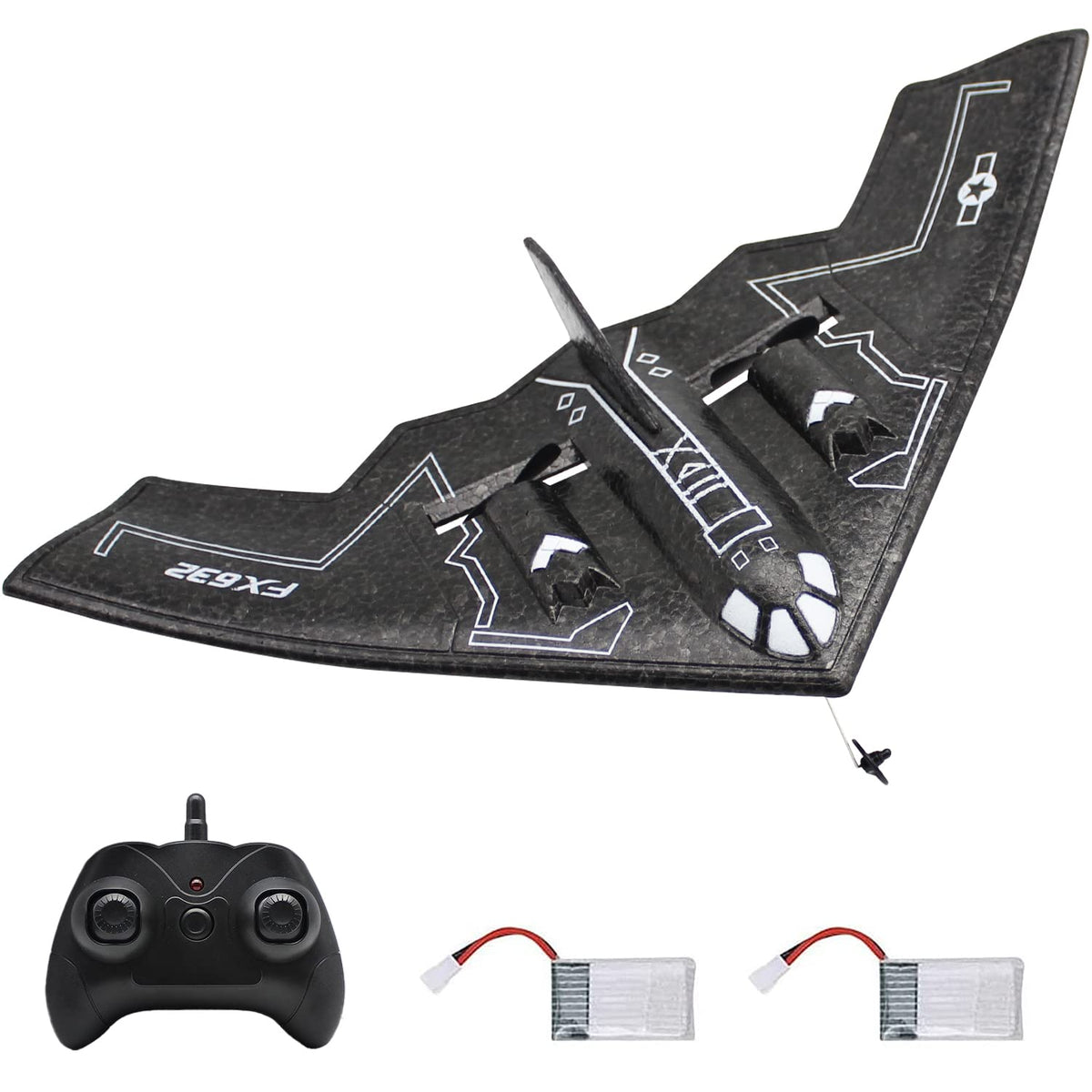 Fisca B-2 Spirit bomber front view; beginner-friendly flight experience and striking silhouette.