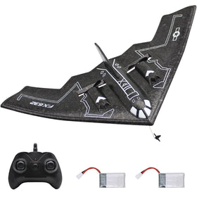 Fisca B-2 Spirit bomber front view; beginner-friendly flight experience and striking silhouette.