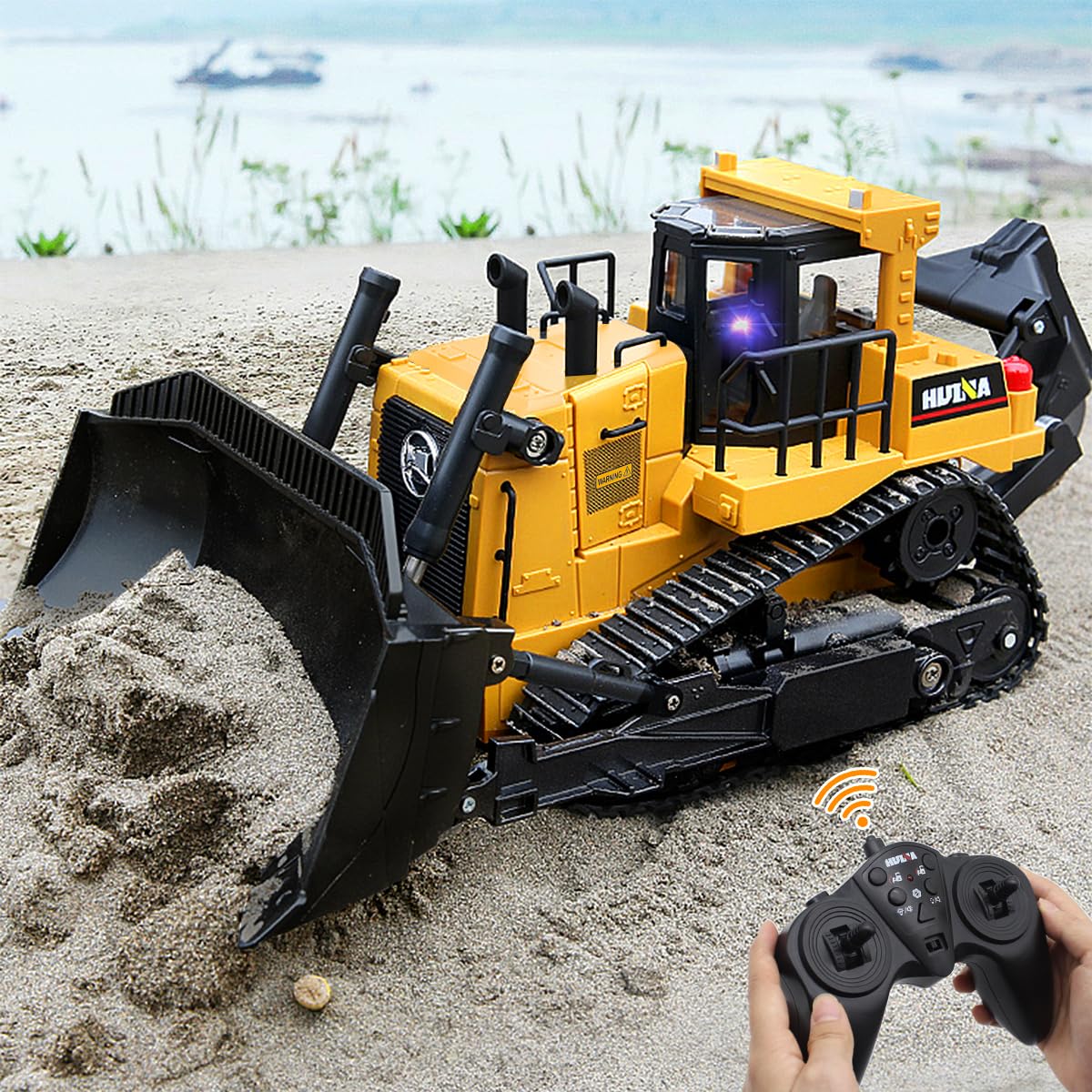 fisca rc bulldozer interior with steering wheel and mirrors for authentic feel