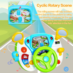 Fisca steering wheel toy with musical buttons enhances auditory learning and fine motor play.
