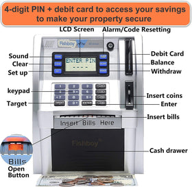 Fishboy ATM Piggy Bank banknote scroll deposits banknotes easily