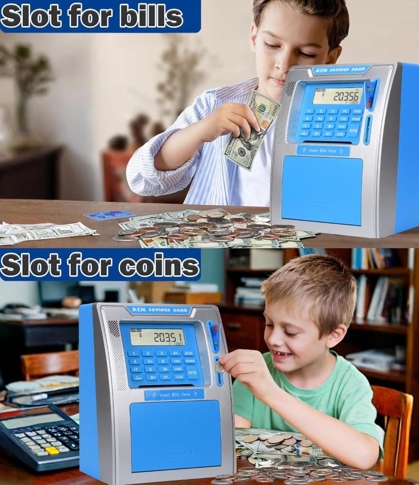 Fishboy ATM piggy bank banknote-scroll feeds notes smoothly into the machine