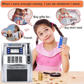 Fishboy ATM Piggy Bank coin recognition displays deposited coins