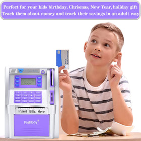 Fishboy ATM Piggy Bank coin recognition shows each coin deposited for clarity.