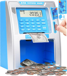 Fishboy ATM piggy bank deposit-slot view showing coin deposits