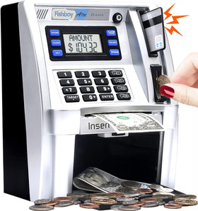 Fishboy ATM Piggy Bank front view shows kid-friendly deposits and design