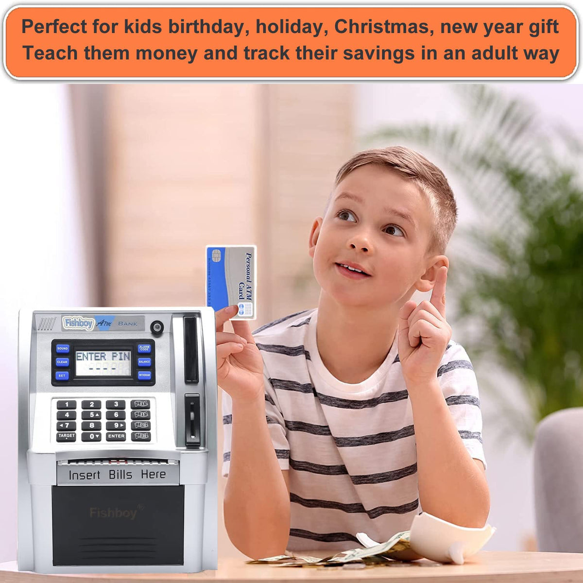 Fishboy ATM Piggy Bank PIN change feature for flexible security