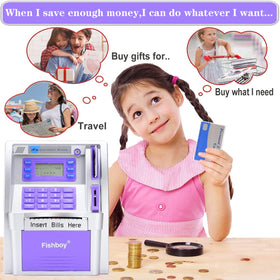 Fishboy ATM Piggy Bank savings goal up to 9999.99 motivates progress.