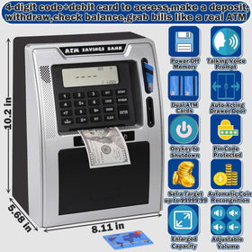 Fishboy voice prompts and PIN entry simulate real banking for kids.