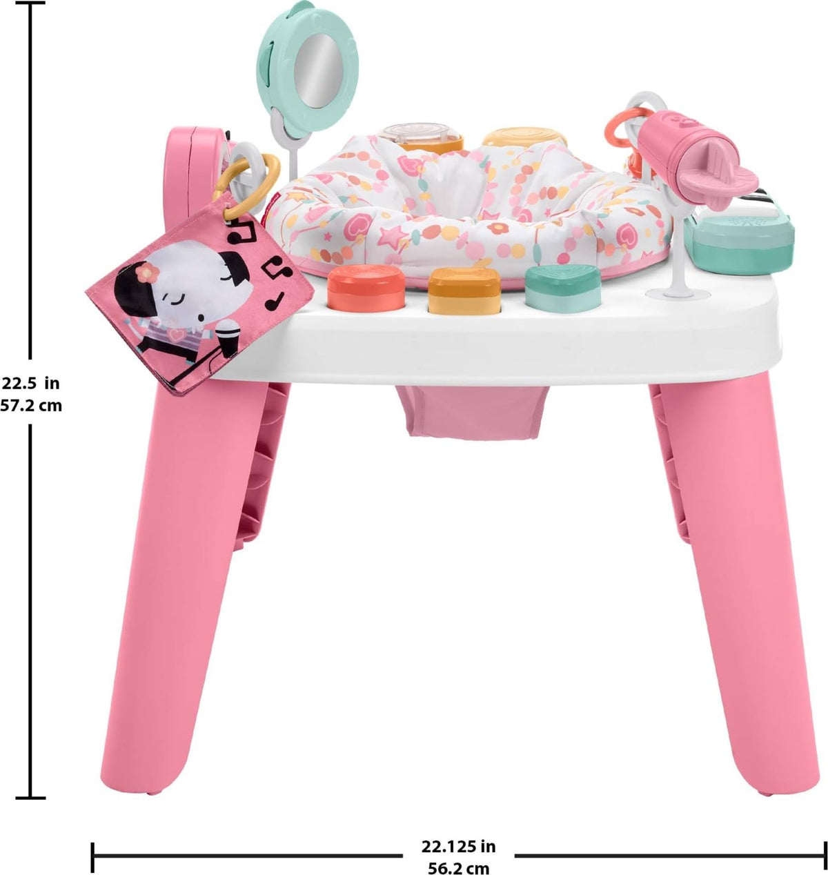 Fisher-Price activity center toy array provides varied sensory play options.