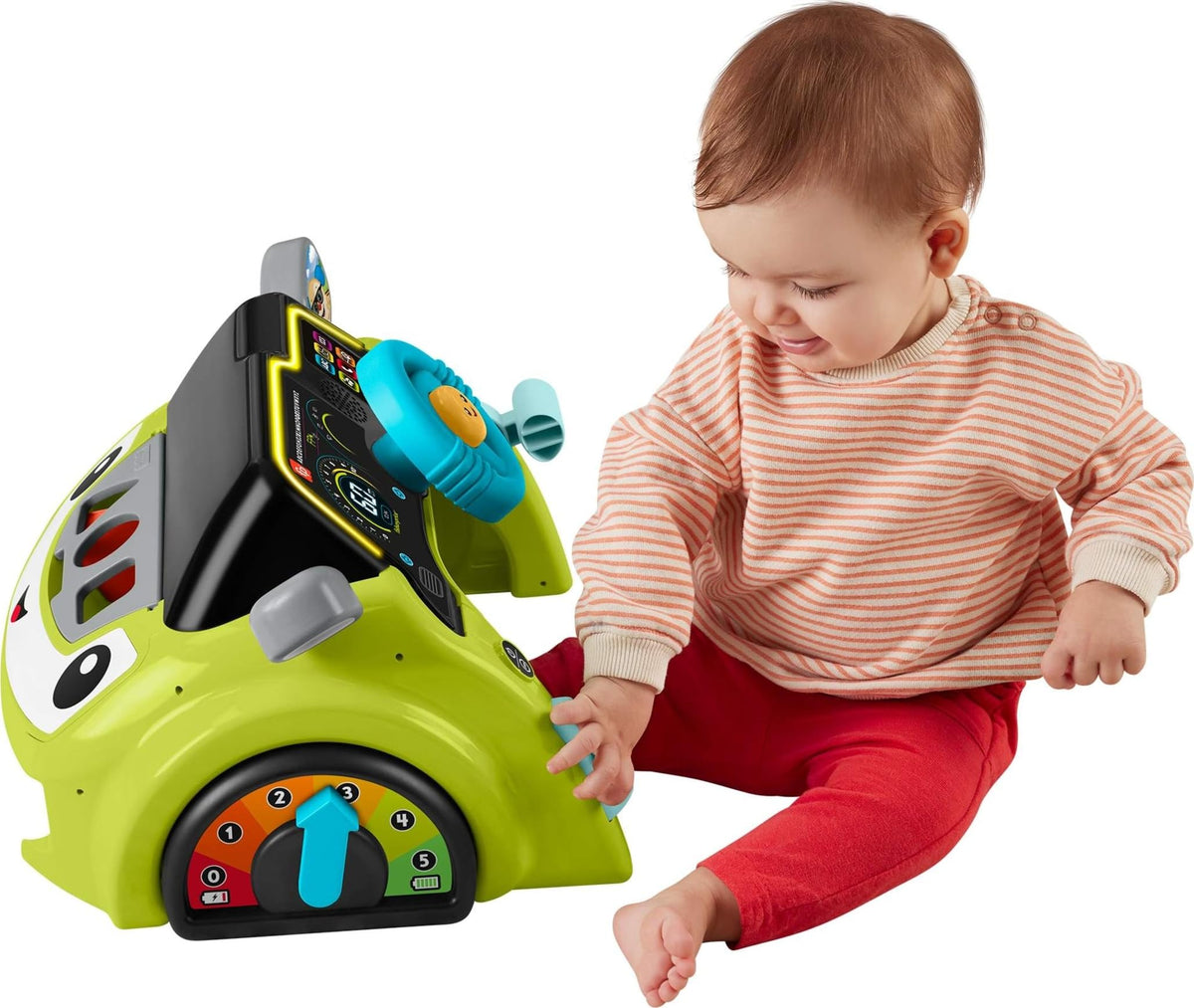 Fisher-Price Laugh & Learn Driver dashboard light-up enhances sensory exploration and cause-and-effect play.