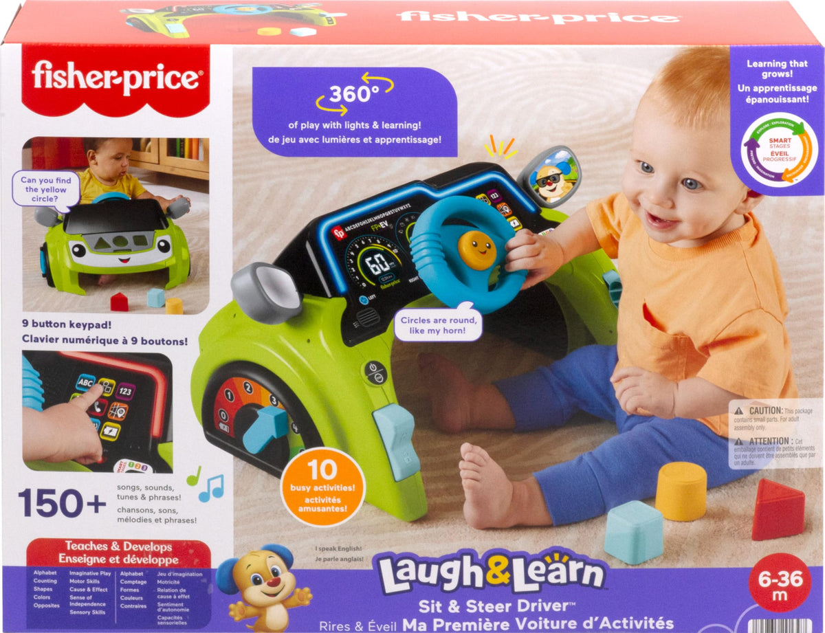 Shape-sorter trunk with three blocks on Fisher-Price driver encourages shapes and colors in hands-on play.