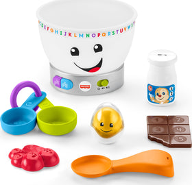 Fisher-Price Laugh and Learn color mixing bowl lights up during pretend baking play