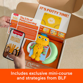 Fisher-Price Big Little Feelings fidget popper toy aids focus during training.