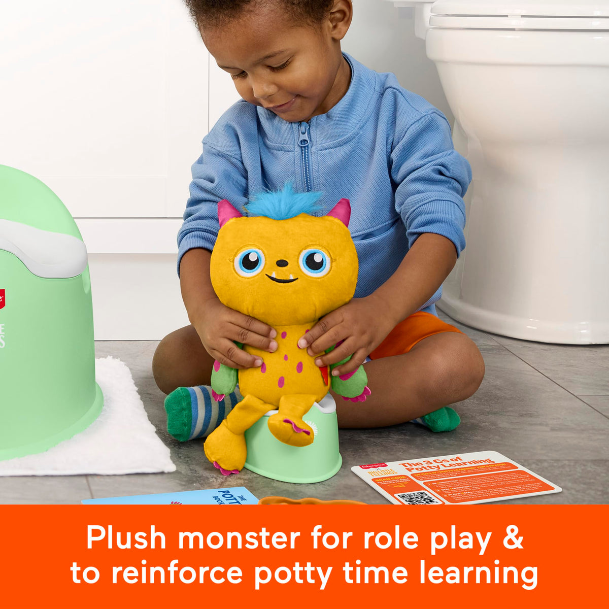 Fisher-Price Big Little Feelings monster plush with mini potty sparks pretend play.