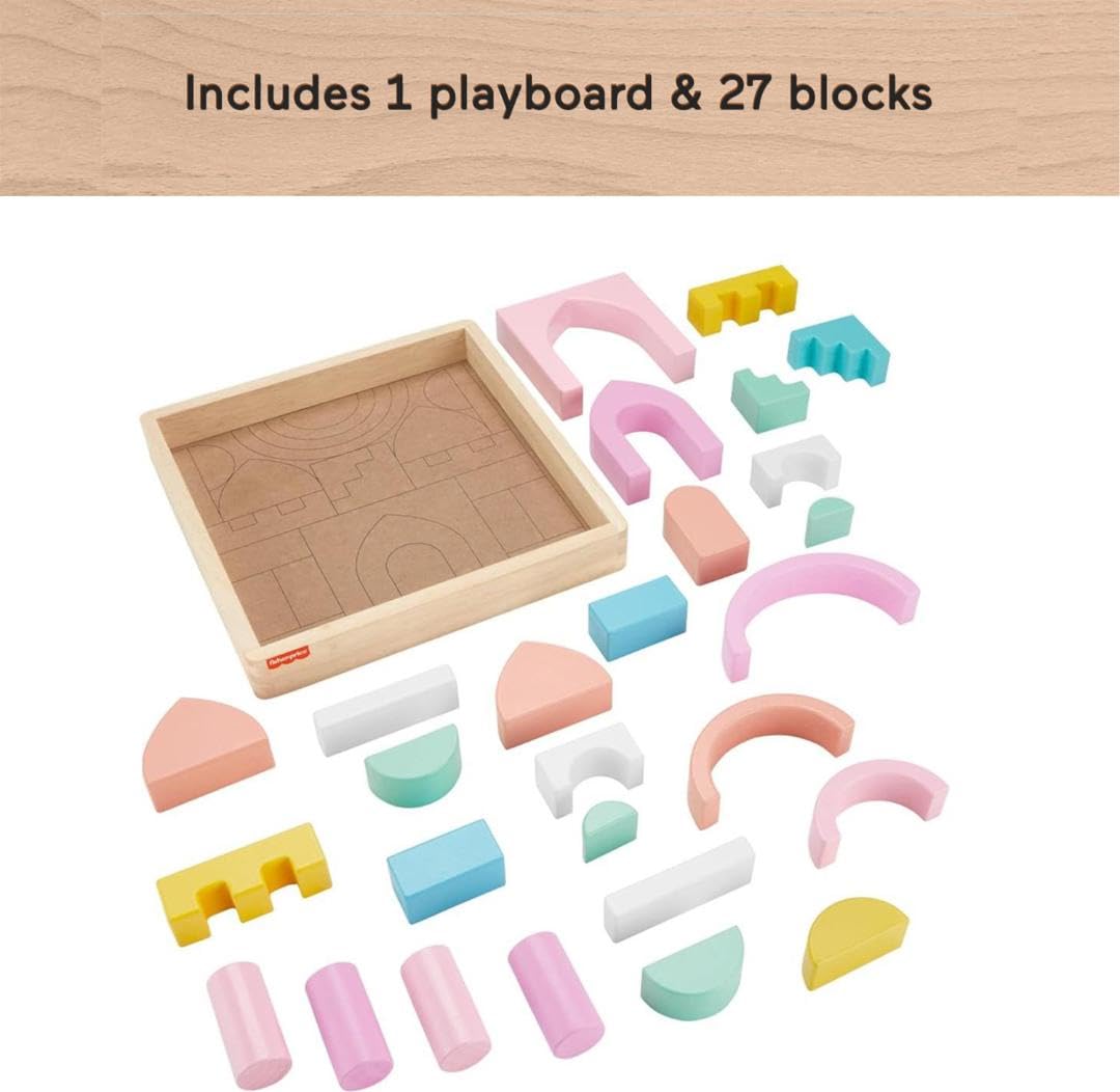Toddler stacking blocks demo from Fisher-Price wood set.