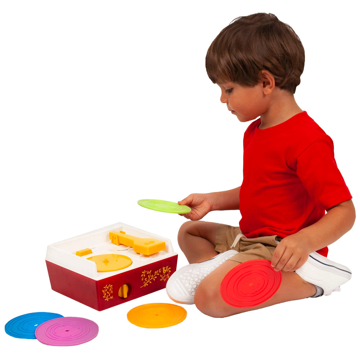 Fisher-Price carrying handle for on-the-go tunes.