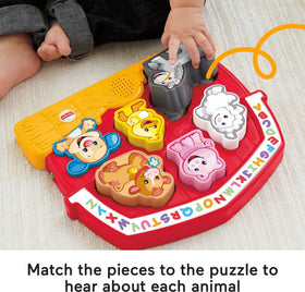 Five chunky animal shapes ready to sort on Fisher-Price toy