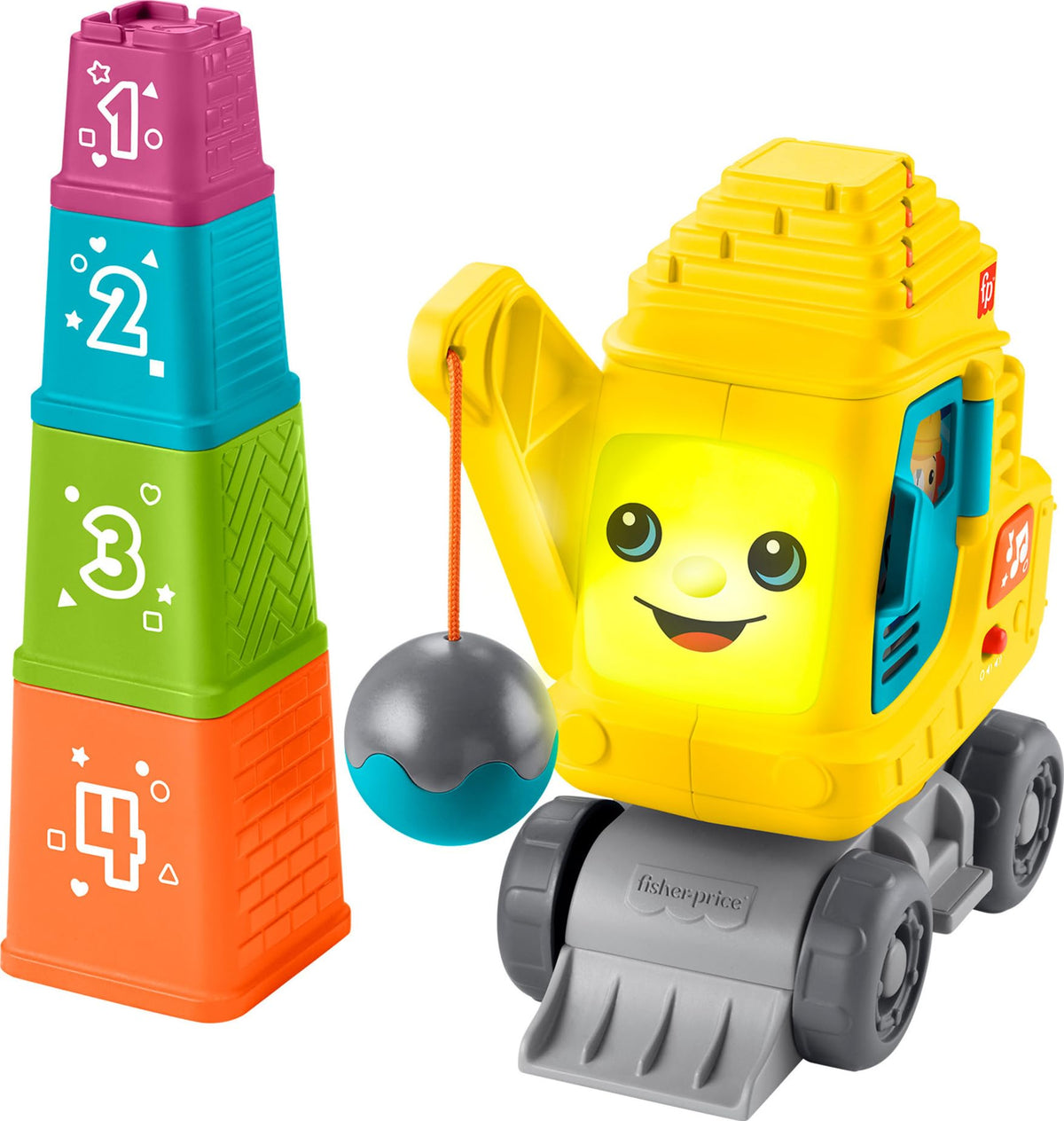 Fisher-Price Count & Stack Crane with colorful blocks ready to stack for early counting