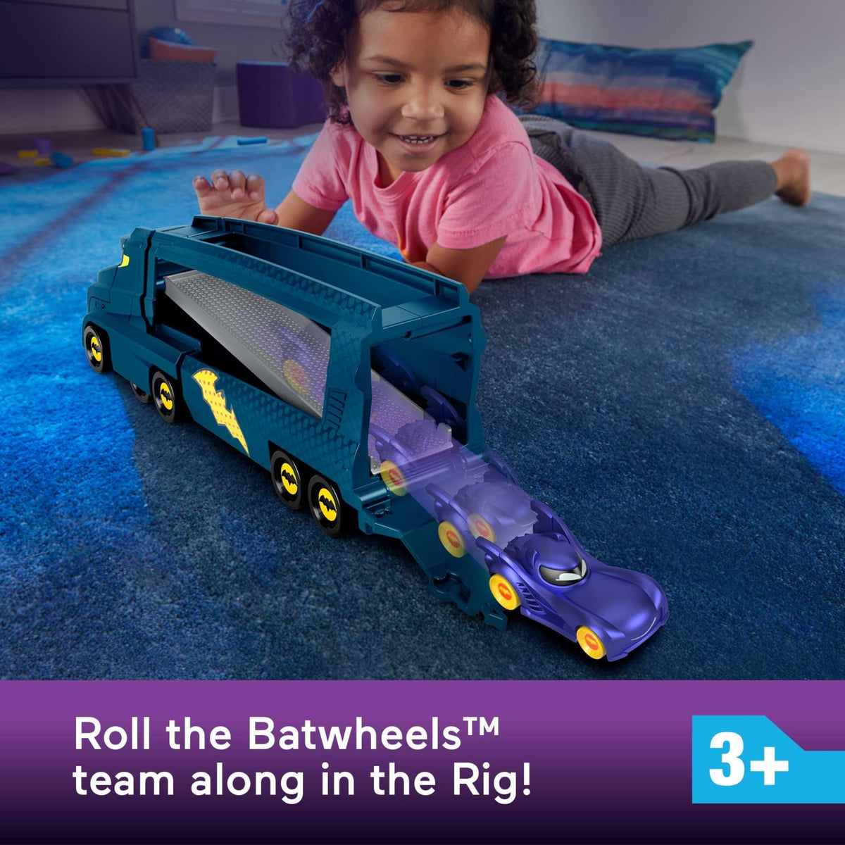 Fisher-Price Bat-Big Rig rear ramp for quick action and race starts