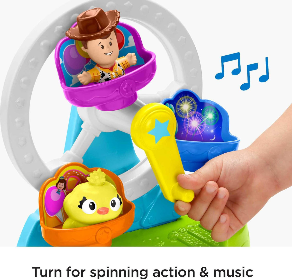 Ducky figure included for cooperative Toy Story play with Woody by Fisher-Price Little People.