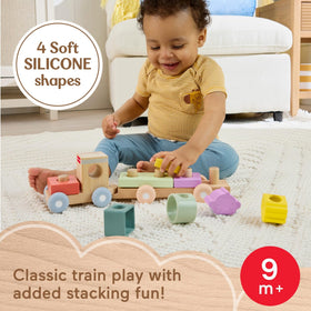Fisher-Price FSC-certified wood toy emphasizes eco-friendly materials in play.