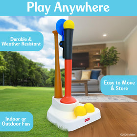 Fisher-Price Grow-to-Pro base keeps equipment organized after practice.