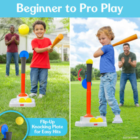 Fisher-Price Grow-to-Pro knocking plate adjustable for evolving batting accuracy.