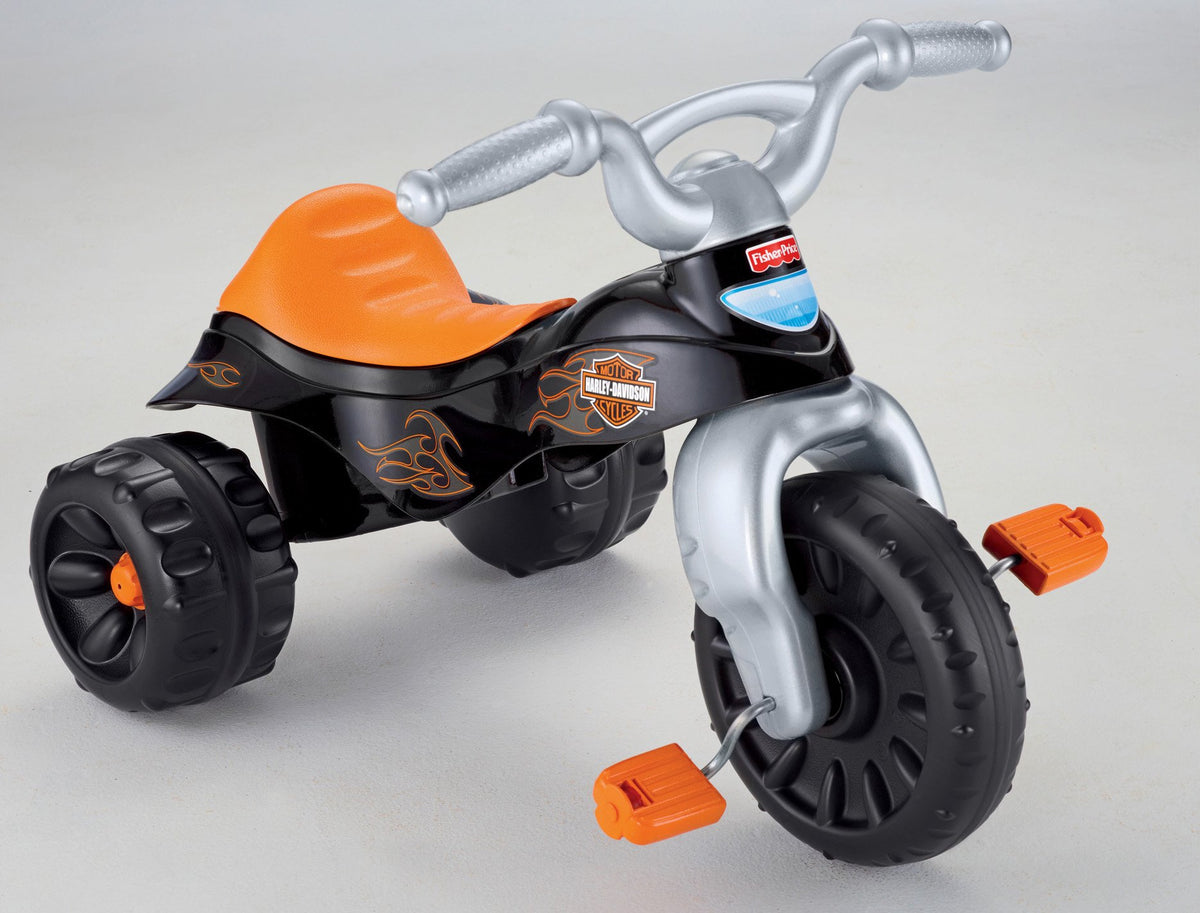 Fisher-Price Harley-Davidson Tough Trike displays Harley graphics to inspire adventures.