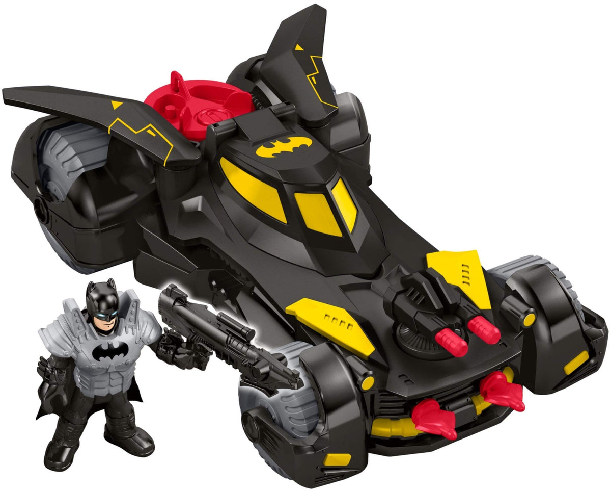 Fisher-Price Imaginext Batmobile cockpit opens to fit Batman for adventures.
