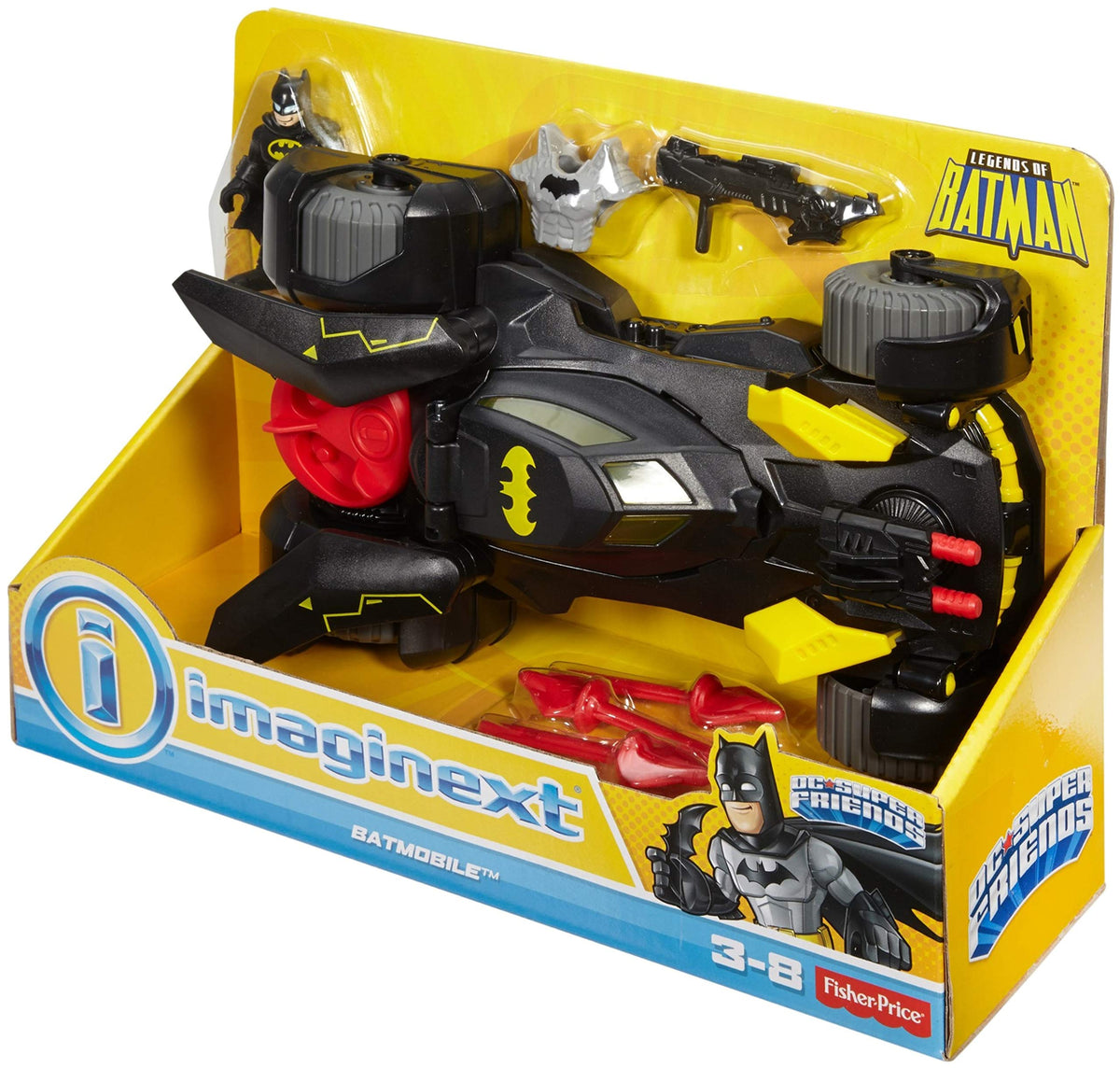 Fisher-Price Imaginext Batmobile launches missiles with the rotating launcher.
