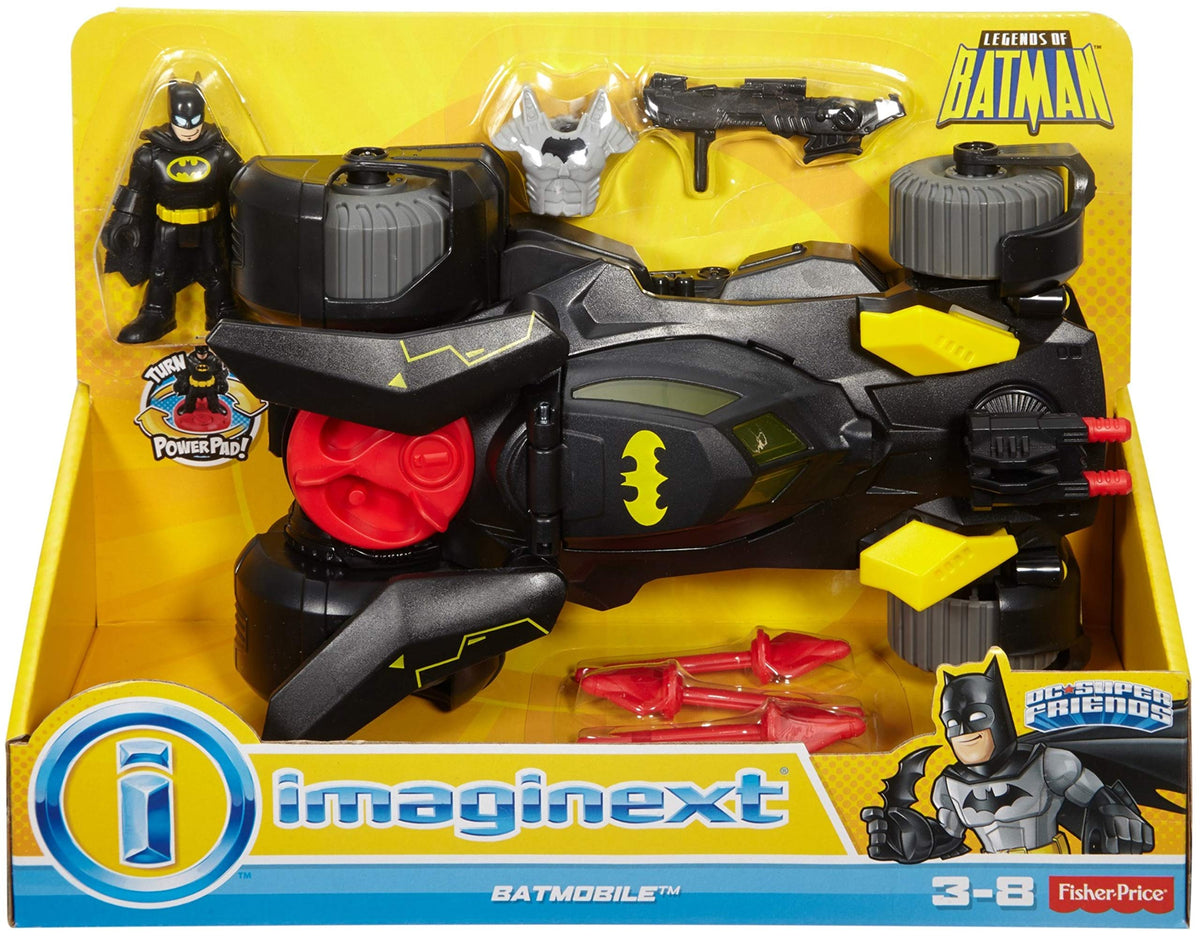 Fisher-Price Imaginext Batmobile Power Pad activates shields during play.
