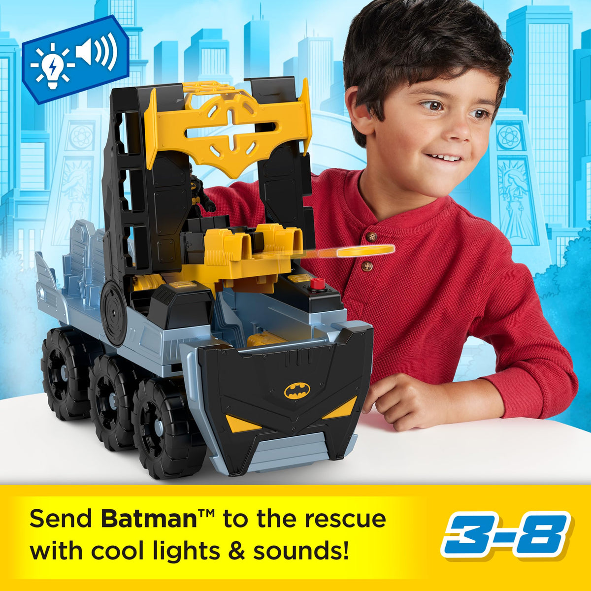 Bat-Tank in battle mode with lights and sounds for immersive play